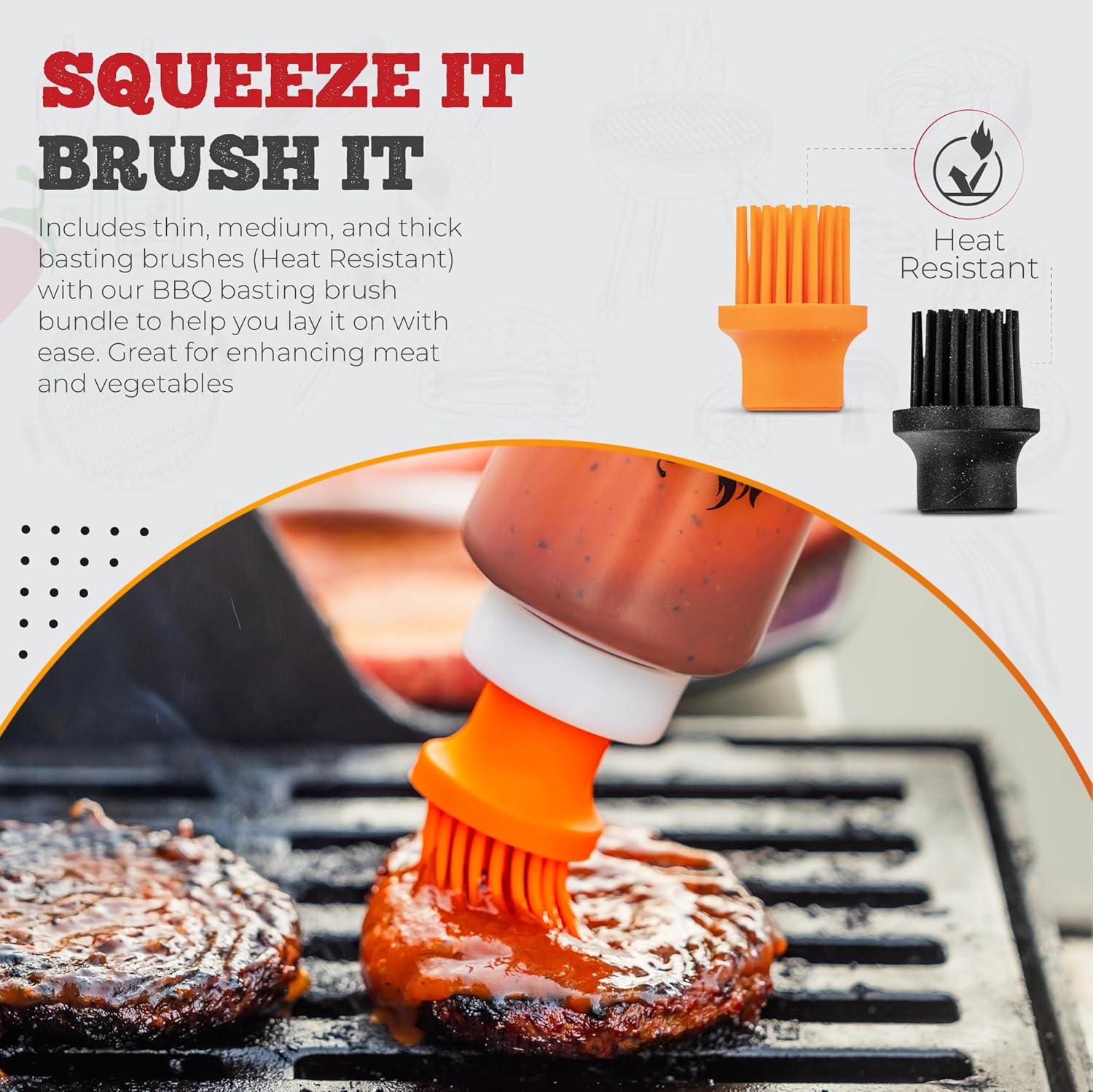 BBQ Brushes for Sauce – Silicone Basting Brush Dispenser for Grilling, Roasting & Baking - BBQ Sauce Bottles for Cooking, Marinades and Oils – Grilling Accessories & Gifts for Men