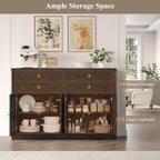 HOSTACK 55" Coffee Bar with 4 Large Drawers, 40" Tall Buffet Cabinet with Storage, Kitchen Storage Cabinet, Modern Farmhouse Sideboard Buffet, Adjustable Shelves for Living Room, Dark Brown