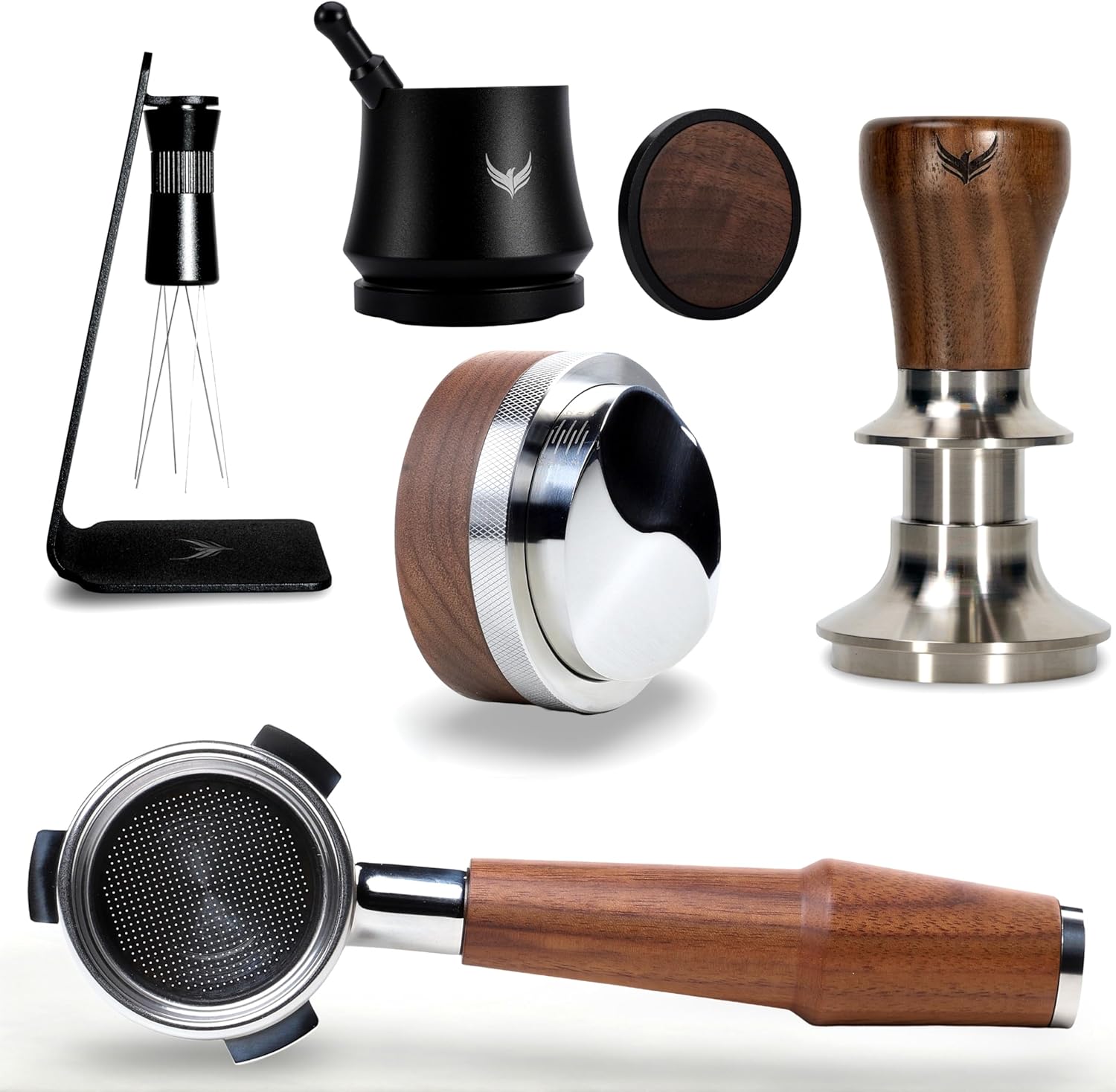 54mm Espresso Tools Kit Walnut Breville Accessories Includes Espresso Shaker, Spring Loaded Coffee Tamper, Leveling Tool, Bottomless Portafilter 54mm and Espresso Stirring Tool