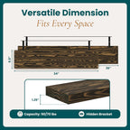 24'' Pine Wood Floating Shelves for Wall- Set of 2 - Rustic Wall Mounted Wooden Shelf for Stylish Home Décor (Dark Brown, 24x6.5x1.25), 2pcs