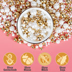 Twisweet Edible Pearl Sprinkles, Gold and White Pearls for Cake Decorating, Gold Sugar Sprinkles for Baking, Mix Size Candy Pearls, Cake Topper Ice Cream Toppings Cupcake Cookie Dessert Decorations, Christmas Wedding Birthday Party Supplies (130g/4.58oz)