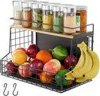 Magnetic Shelf for Fridge, Large Container Magnetic Spice Rack for Refrigerator, Fruit Potato and Onion Storage Bins, Magnetic Basket with Wood Lid, Kitchen Counter, Cabinet