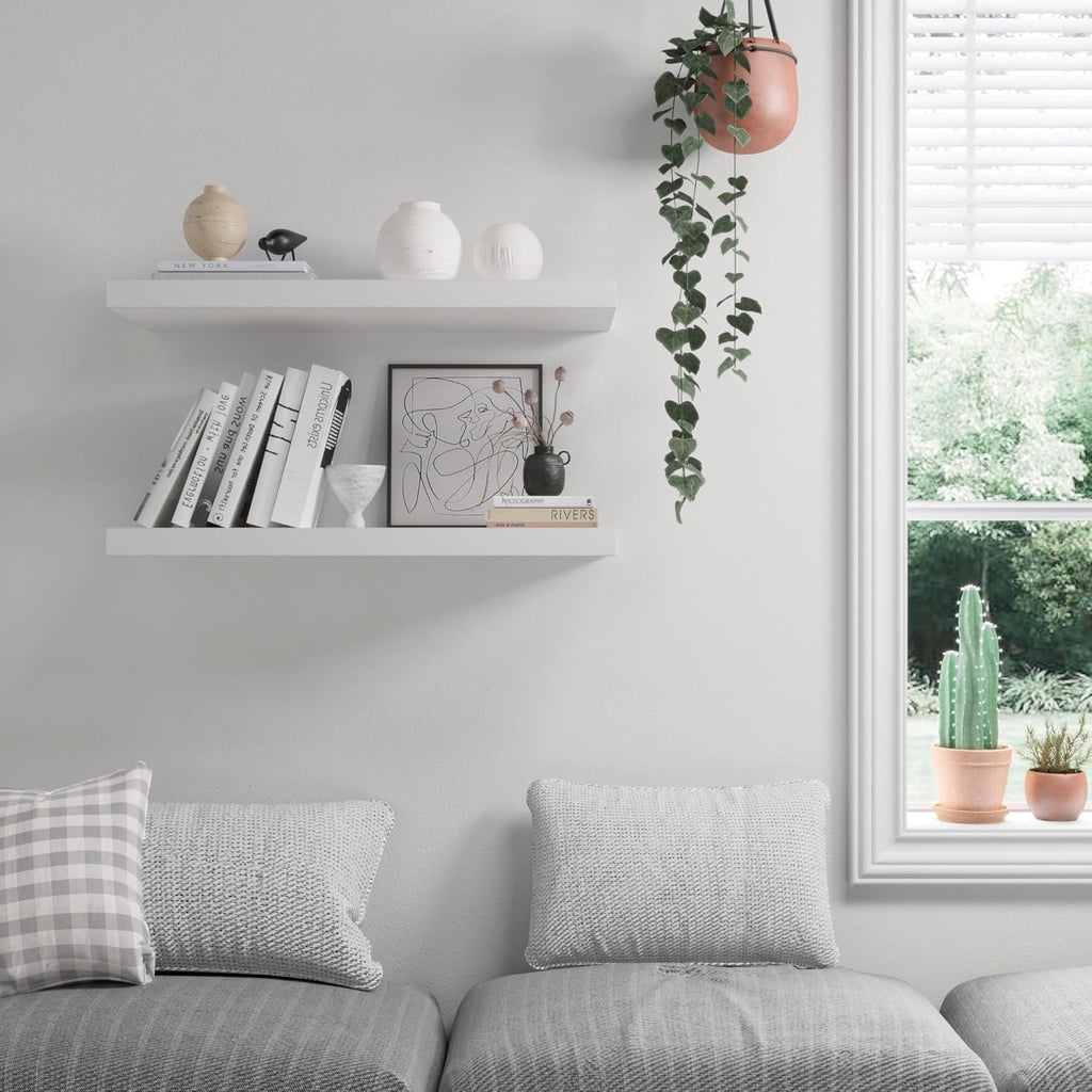 Floating Shelf, Set of 1 Wall Shelf, 36 in W x 12.75 in D x 2 in H Wooden Floating Wall Shelf with Invisible Brackets for Living Room/Bedroom/Bathroom/Kitchen Storage and Decor, White