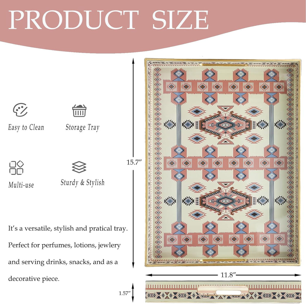 Spsyrine Serving Tray with Handles, Plastic Decorative Tray for Coffee Table, Living Room, Home Decor, 3040N