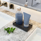 Bathroom Tray for Counter, Oak Wooden 7.5" L Decorative Vanity Tray for Dresser Tops Perfume Jewelry Makeup Candle Soap Sponge Holder for Kitchen Countertop Organizer Coffee Table Decor Bar Black