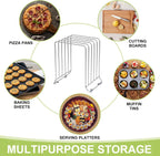 AKAZA 2 Pack-X-Large Kitchen Cabinet Organizer - Storage Tray Organizer Rack for Kitchen Cabinet - Divided Holder with 5 Slots for Skillets, Cutting Board, Baking Sheets(Chrome)