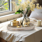 MAONAME Wood Serving Tray, Farmhouse Wooden Tray for Coffee Table, Oval Beaded Trays, Washed White Decorative Trays for Living Room, Kitchen, 15" X 9" X 1.2"