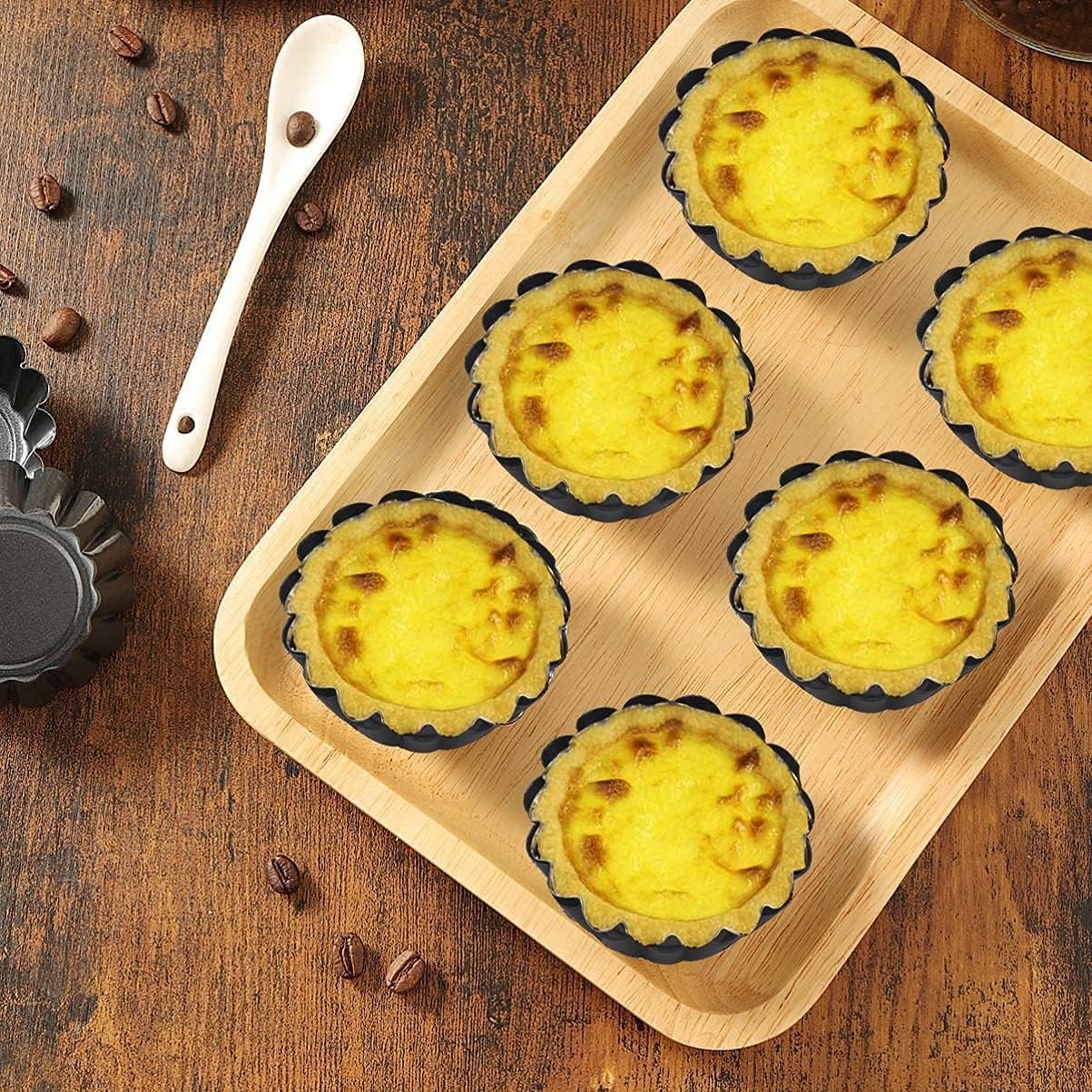 Egg Tart Molds 12PCS Tart Pan 2.6inch, Mini Carbon Steel Non Stick Tart Pans, Tart Molds For Baking (2.6 inch)