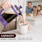 Utopia Kitchen 34 Ounce 1 Liter French Press Coffee Maker, Tea Maker, Travel Coffee Presses, Heat Resistant Thickened Borosilicate Coffee Pot for Camping Travel Gifts, Plum Pack of 1