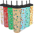 BJPKPK 34oz Skinny Tumbler With lid And Straw Stainless Steel Travel Coffee Mug Insulated Tumblers Cups,Spring Party Brown