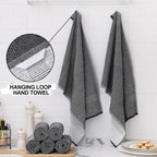 Homaxy Premium Kitchen Towels(18”x 28”, 8 Pack), Large Cotton Kitchen Hand Towels, Flat and Terry Dish Towels, 380 GSM Highly Absorbent Tea Towel Set with Hanging Loop, Black