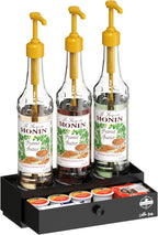Coffee Syrup Rack Organizer,Syrup Bottle Holder Stand with K Cup Pod Drawer Storage.3 Bottles Storage Shelves for Syrup,Wine,Compact Design for Coffee Bar and Small Spaces