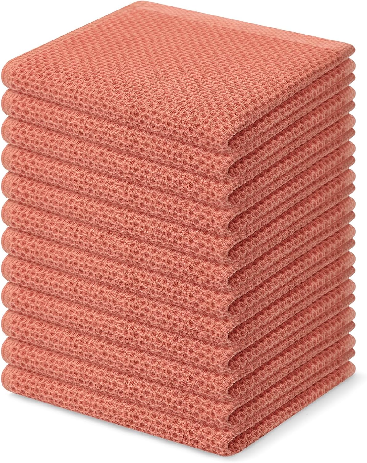 Kitinjoy 100% Cotton Kitchen Dish Cloths, 12 Pack Waffle Weave Ultra Soft Absorbent Dish Towels for Drying Dishes Quick Drying Kitchen Towels Dish Rags, 12 X 12 Inches, Coral