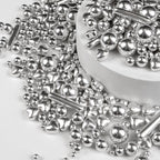 Silver Pearl Rods Heart Sprinkles, Baking Sugar, Silver Sprinkles for Cake, Mix Size, Cupcake Decoration, Holiday, Mother's Day, Wedding Party Supplies