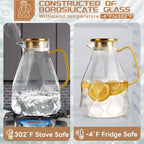 Yirilan Glass Pitcher, 2.4Liter Water Pitcher With Lid, Iced Tea Pitcher for Fridge, Glass Water Carafe With Lid, Glass Water Jug, Large Drink Pitcher For Juice, Milk, Cold Or Hot Beverages, 2400ML