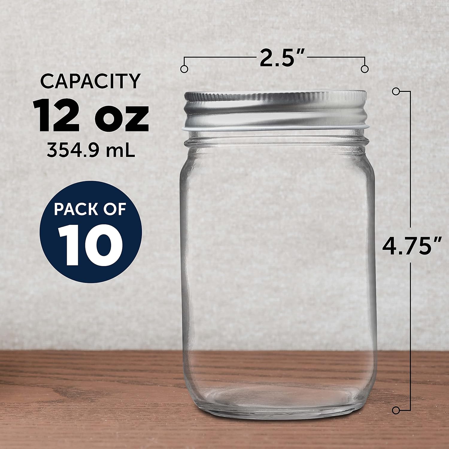 DISCOUNT PROMOS 10 Decorating Mason Jars Set, 12 oz. - Canning, Aluminum Lid - Clear