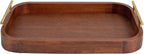 Kate and Laurel Lipton Mid-Century Rectangle Wood Tray, 10" x 18, Walnut Brown and Gold, Decorative Accent with Rounded Edges
