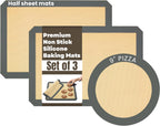 2 Half Sheet Nonstick Silicone Baking Mats and Microwave Toaster Oven Pizza Mat Circle 9" - Thick Heavy Duty Silicone Baking Sheet Non Stick 1/2 for Macaron Cookie - 3 Pack Reusable Cooking Pads