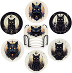 Drink Coasters Set of 6 with Holder, Black Cat Absorbent Ceramic Coasters with Cork Base,Fit All Cups,Great Gift for Housewarming,Room Decor,Bar,Holiday Party