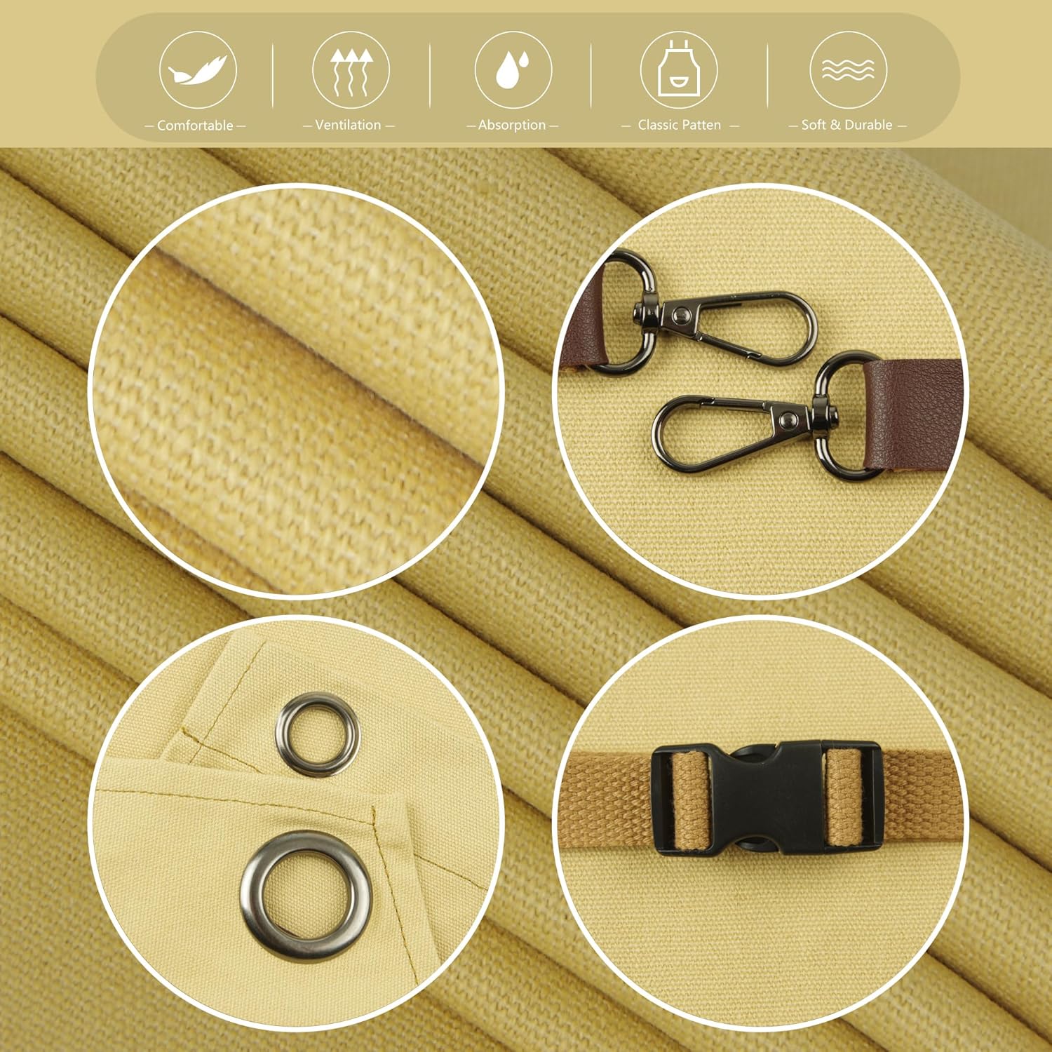 Kitchen Apron, Work Apron, Canvas, Multiple Pockets, Gardening, Painting, BBQ, Artist, Carpenter, Sizes M to XXL, Amber