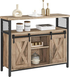 VASAGLE Buffet Cabinet, Coffee Bar Storage Cabinet, Sideboard with 2 Sliding Barn Doors, Adjustable Shelves, 13 x 39.4 x 31.5 Inches, for Living Room, Camel Brown and Ink Black ULSC092B50