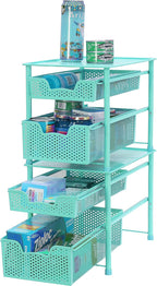 Simple Houseware Stackable 2 Tier Sliding Basket Organizer Drawer, Turquoise