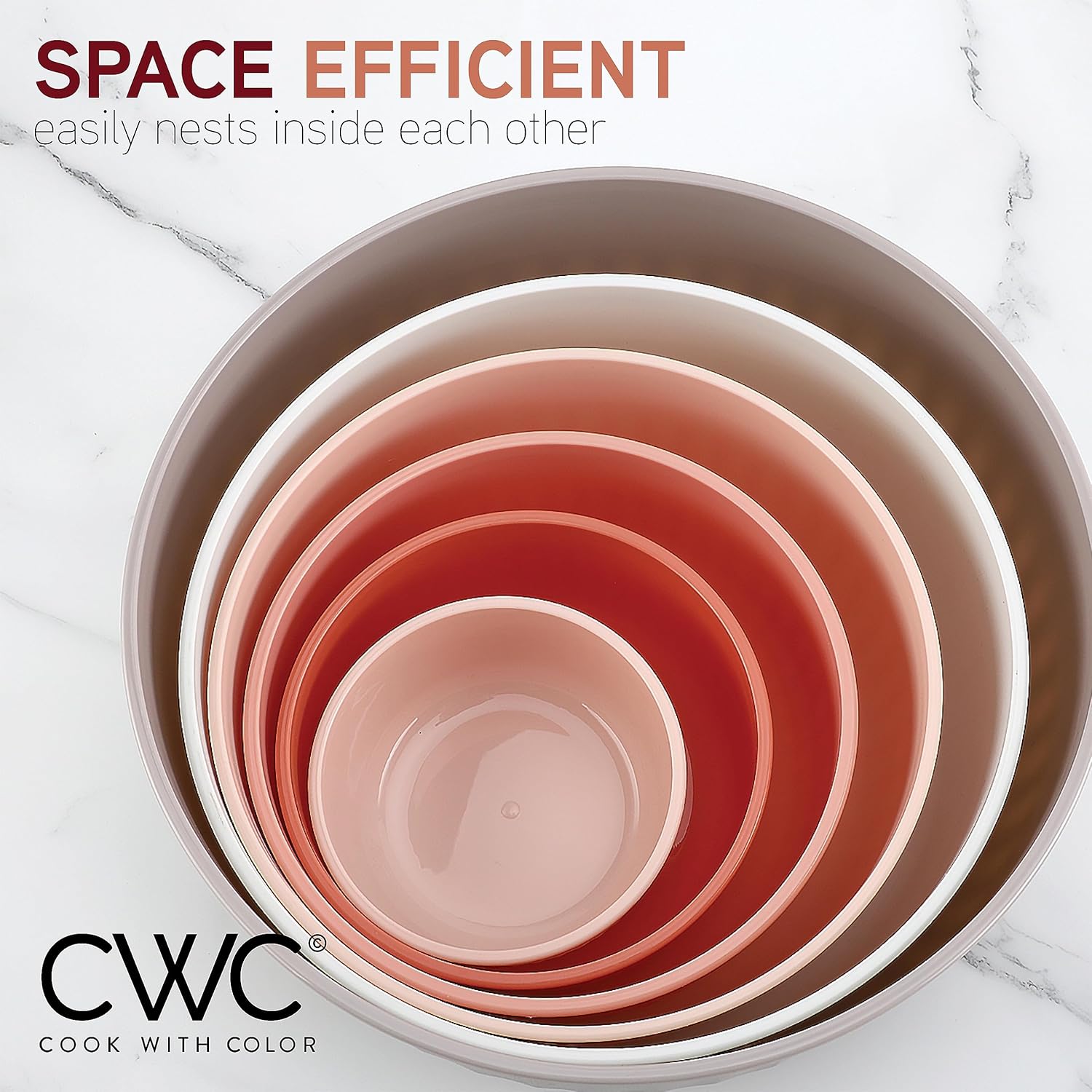 COOK WITH COLOR Prep Bowls with Lids- Wide and Deep Nesting Plastic Small Mixing Bowl Set with Lids, 12 Piece Set - Deep Bowls, Grey/Pink