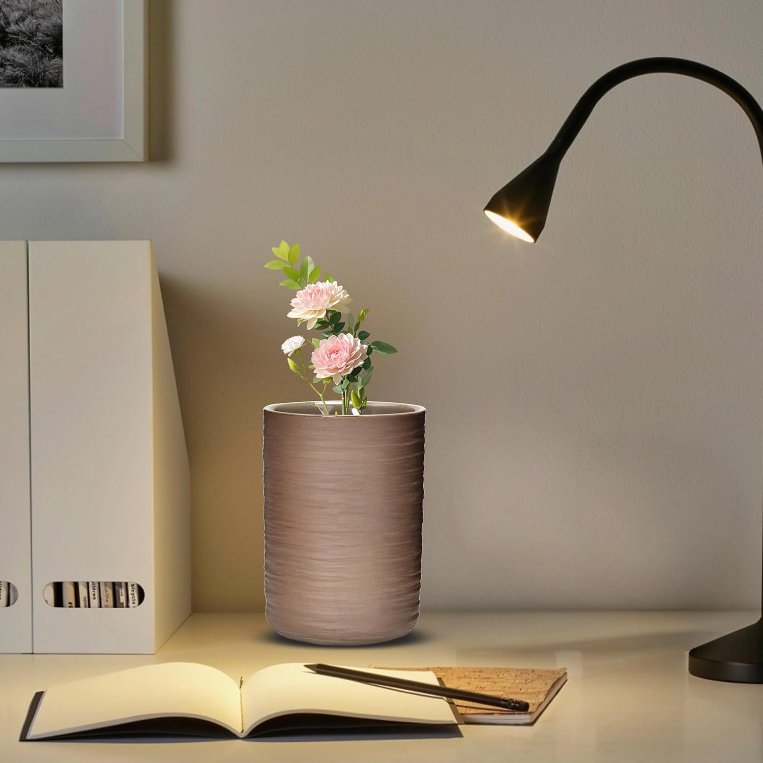 Ceramic Spoon Holder for Coffee Bar, Upright Tea Spoon Holder Cup, Coffee Stirrers Straws Stir Stick Holder, Glossy Silk Stripe