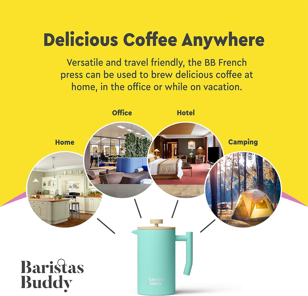 French Press Coffee Maker - Insulated, Stainless Steel Manual Coffee Makers For Home, Office Or Camping - Large 34oz Capacity For 4 Cups