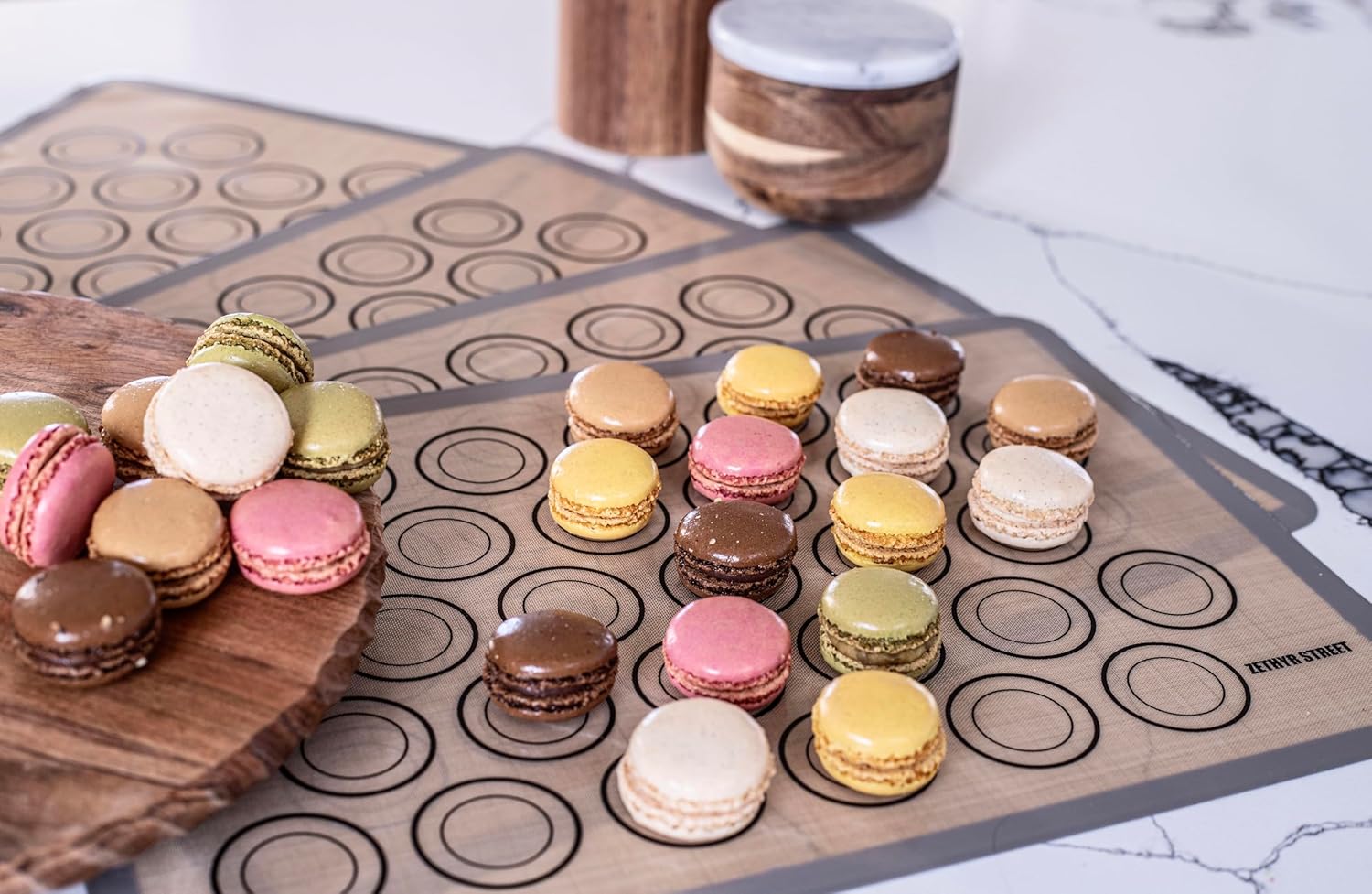 Macaron Silicone Baking Mats - Non-Stick Macaron Mat for Easy Baking | Heat Resistant & Dishwasher Safe Macaron Baking Mat | Reusable & Eco-Friendly, 1/2 Sheet Size - Pack of 4 - for Cookies & More