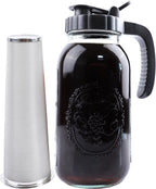 Cold Brew Coffee Maker Pitcher 2 Quart Glass Mason Jar With Spout Lid Filter Half Gallon Wide Mouth Iced Tea Brewing Jug Heavy Duty Handle Airtight & Leak-Proof Pitcher For Fridge Sun Tea 64 OZ