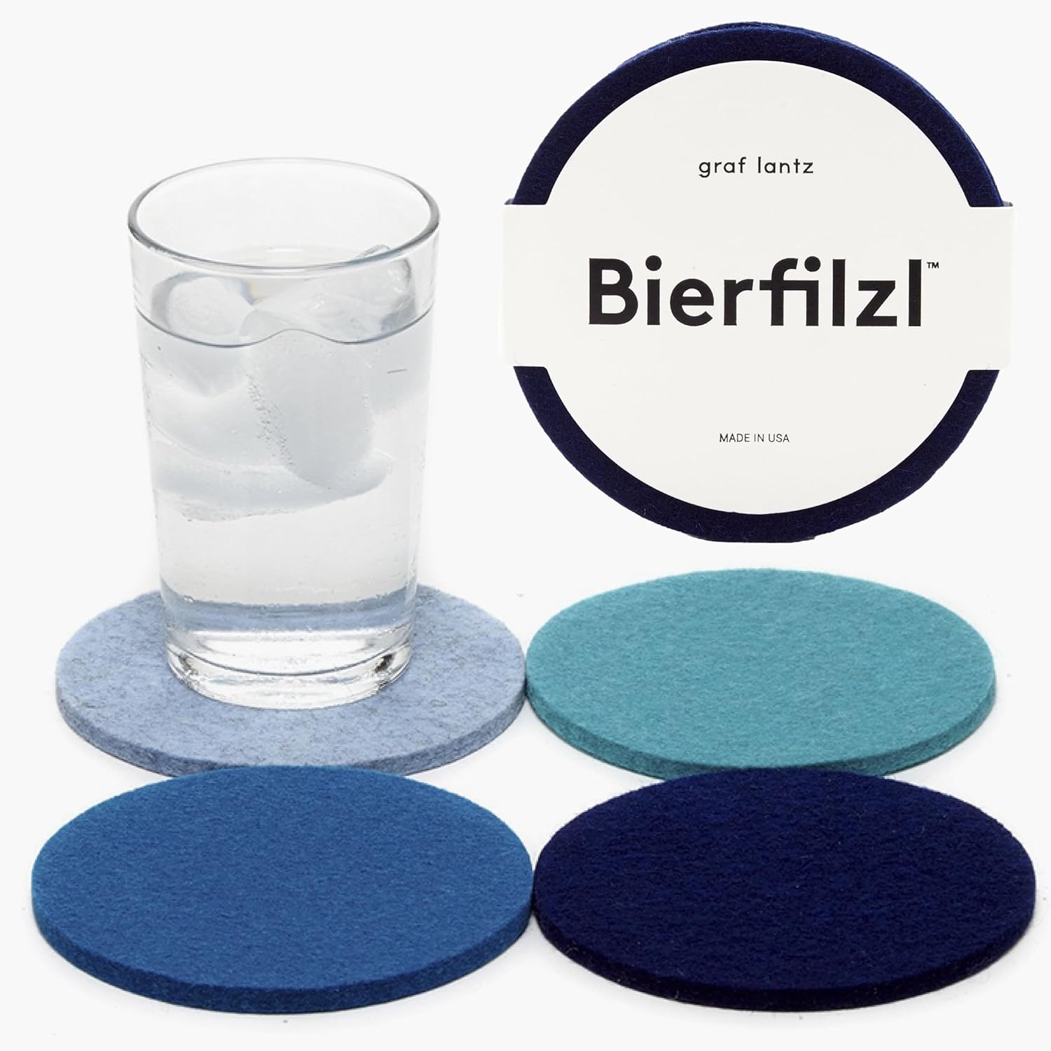 Graf Lantz - Bierfilzl Merino Wool Round Coasters Set of 4 - Ocean (4" Circles) - Absorbs 30% of Weight - German Wool - Heat Resistant, Sustainable, & Reusable - Home Decor & Coffee Table Decor
