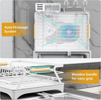 Epicano Dish Drying Rack for Kitchen Counter,Space-Saving Dish Rack,Rustproof Dish Drainer with Utensil Holder and Knife Slots for Sink,Kitchen Drying Rack with Wooden Handle and Cup Holder,White