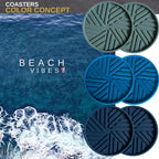 Coasters Set of 6 - Silicone Drink Coasters for Home Decor and Coffee Table Modern Elegant Blue Pattern - Round 4" Housewarming Gifts