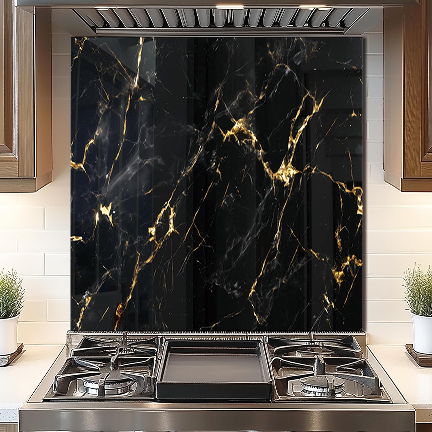 DAIFURONGE Tempered Glass Backsplash For Kitchen Behind Stove,Black Marbling Stove Backsplash Top Cover,Easy to Clean Glass Splashback, Sink Cover Splash Guard,Home Kitchen Wall Decor (30"x30"(76.2x76.2cm))