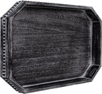 MAONAME Wood Serving Tray, Farmhouse Wooden Tray for Coffee Table, Octagonal Beaded Trays, Vintage Black Decorative Trays for Living Room, Kitchen, 15.7" X 10.2" X 1.6"