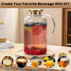 Glass Pitcher with Lid, 100 oz/ 3 Liter Classic Vertical Stripes Water Pitcher,Glass Water Carafe for Cold Brew, Coffee, Lemonade, Iced Sun Tea,Beverage, Milk, Heat Resistant