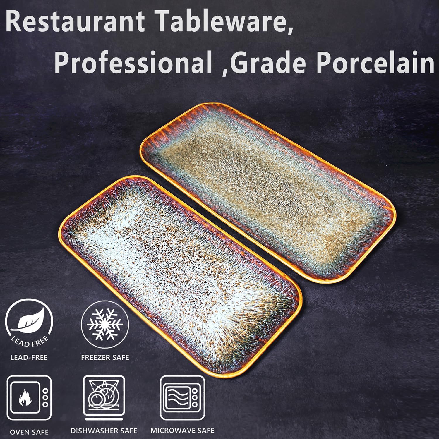 Porcelain Dinner Plates Platters Set of 2, for Fruit, dessert, snack platter, Bread, cupcake, Salad - Microwave, Dishwasher Safe, Scratch Resistant durable, Brown Reactive glaze