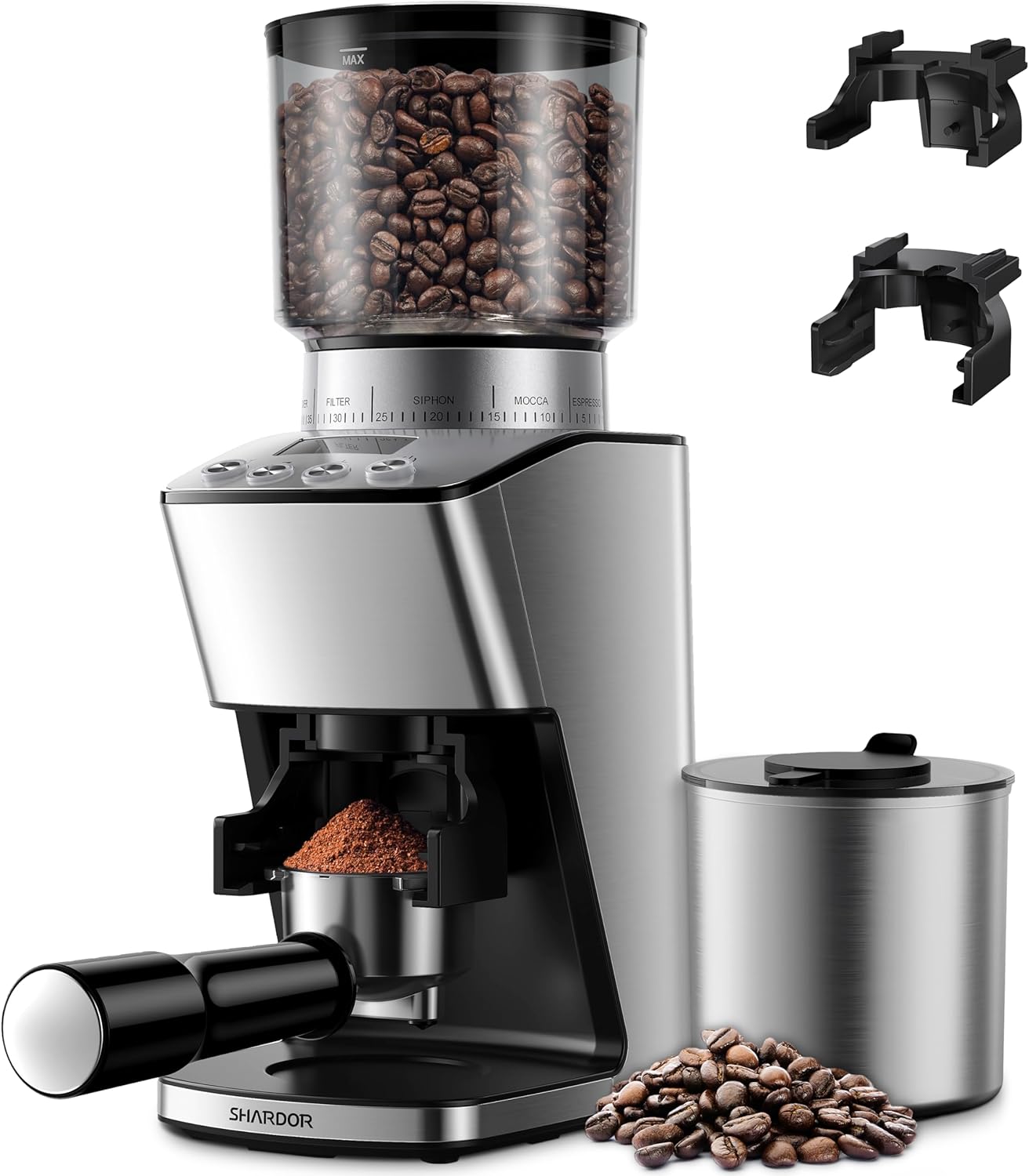 SHARDOR Conical Burr Coffee Grinder Electric, Espresso Coffee Bean Grinder with Precision Electronic Timer, Adjustable Burr Mill with 51 Precise Settings for Home Use, Stainless Steel Container