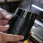 Espresso Pitcher For Latte Art Premium Handleless Design Stainless Steel Pitcher with Leather Sleeve 14oz Milk Frother Jug Gift For Espresso Lovers (Black)