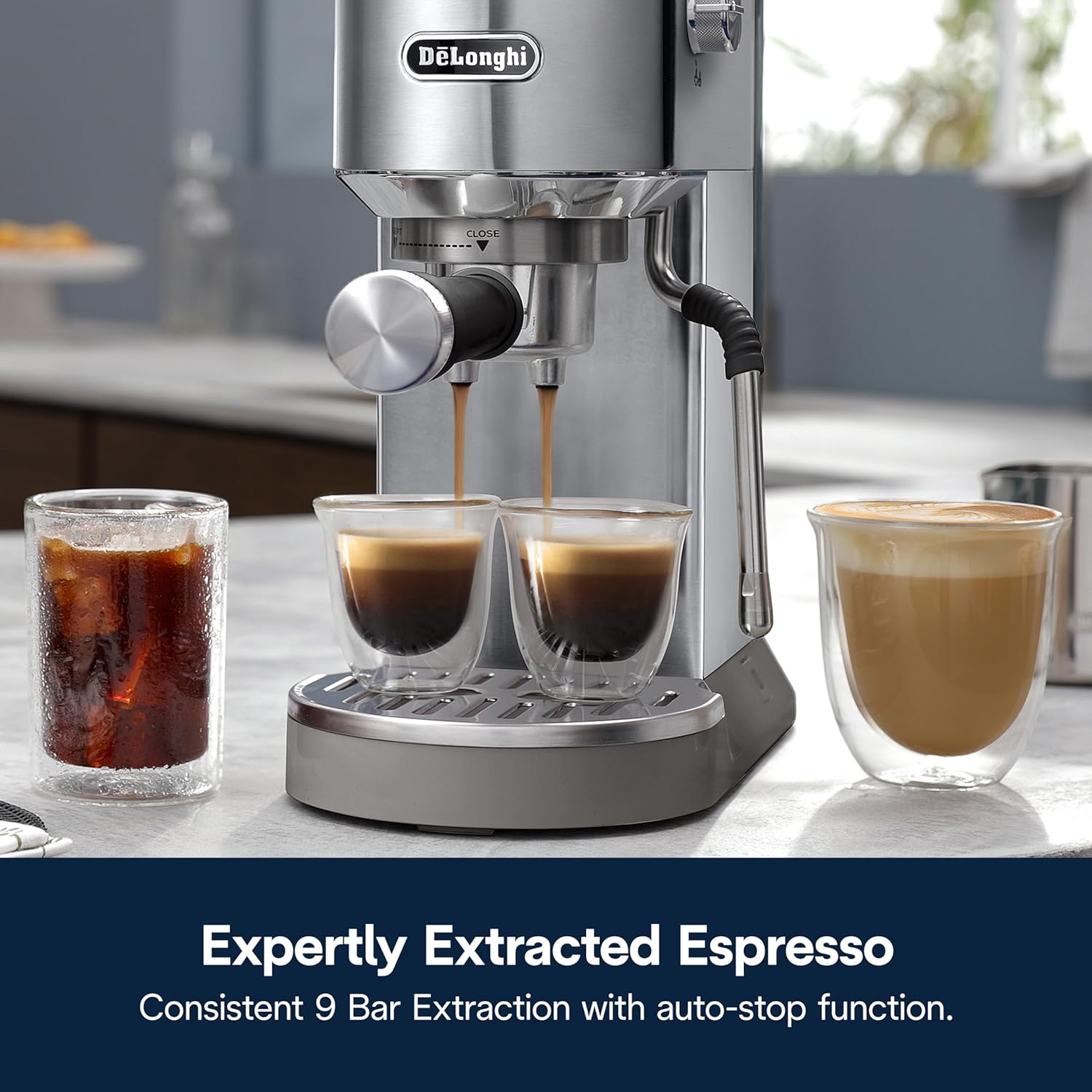 De'Longhi Dedica Duo Compact Espresso Machine - Cold Brew Coffee Maker with Milk Frother Wand- for Espresso, Hot & Iced Coffee, Cappuccinos, Lattes & Home Barista Brewing, Stainless Steel