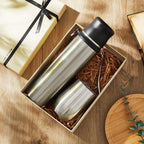 Dandat 2 Pieces Yerba Mate Cup and Vacuum Bottle Kit 12 oz Yerba Mate Gourd Cup and Bombilla Set for Travel, Turn The Cup Upside Down to Pour out All The Water(Steel Color)