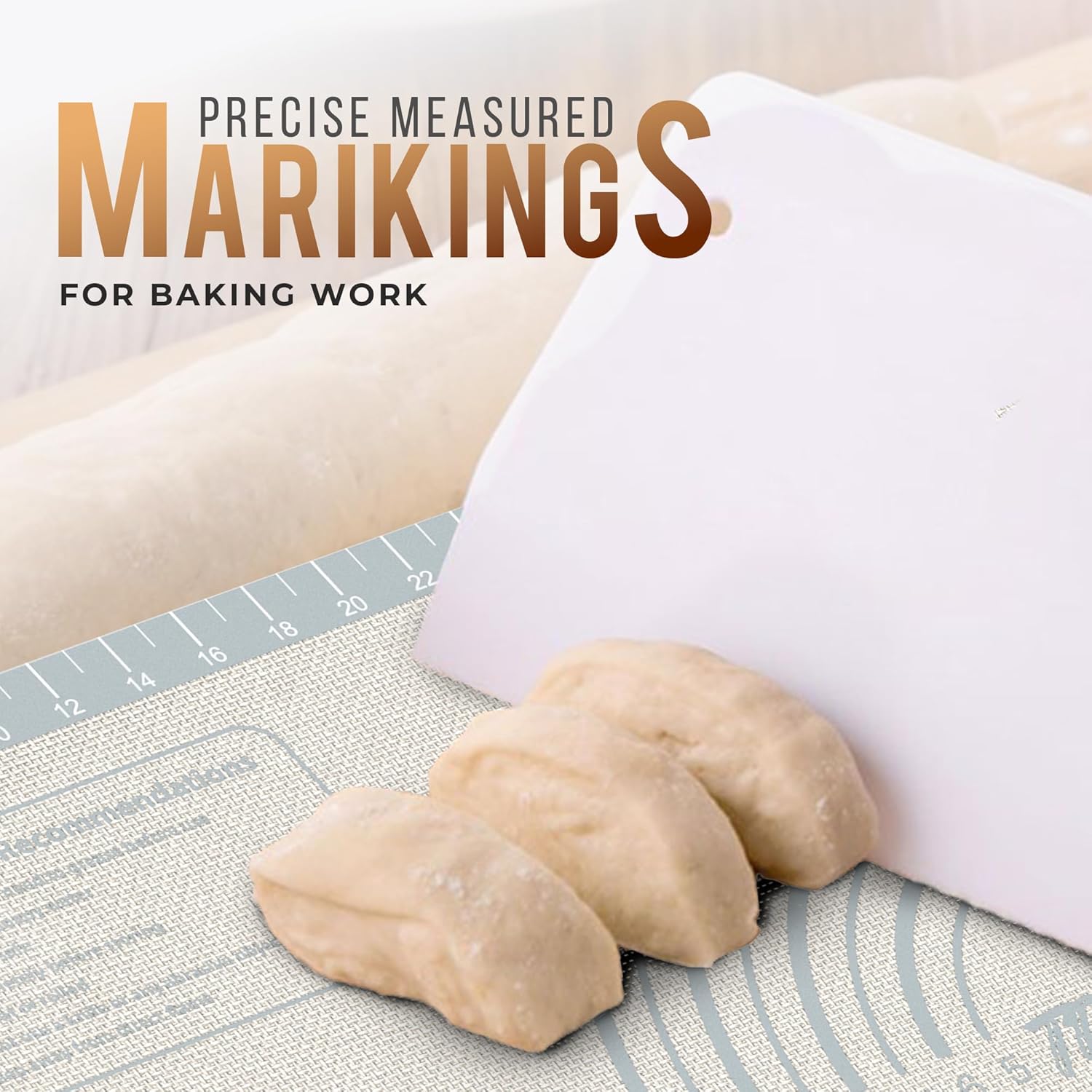 26 * 16 inches White grey, Non-Slip Silicone Baking Sheets - Baking Mat with 0.7mm Thickness - Non-Stick Pastry & Cookie Mat for Kitchen Counter for Rolling Out Dough with Measurements.