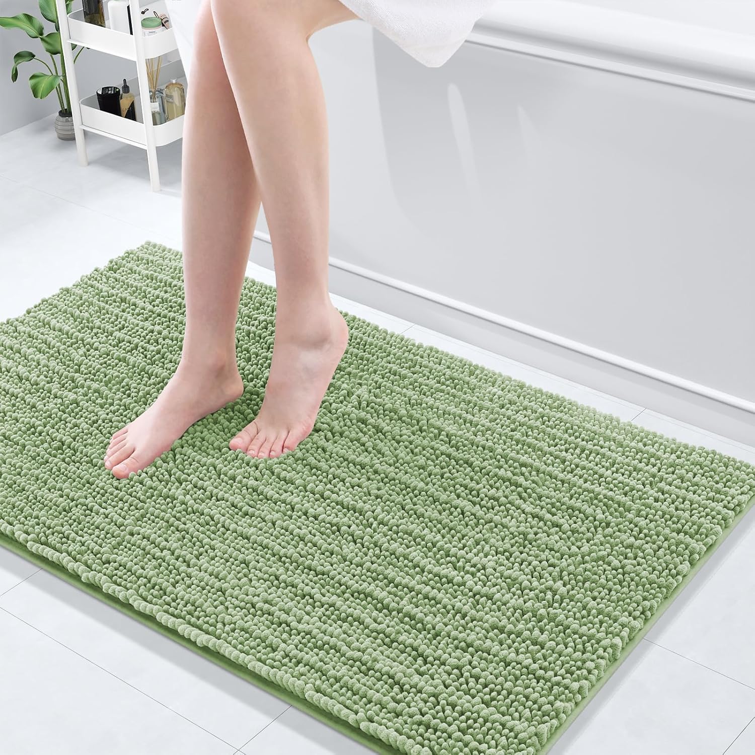 Arotive Luxury Chenille Bathroom Rug Mat, Extra Soft Thick Absorbent Shaggy Bath Rugs, Non-Slip Machine Wash Dry, Plush Bath Mats for Bathroom, Shower and Tub, 44x24, Sage Green