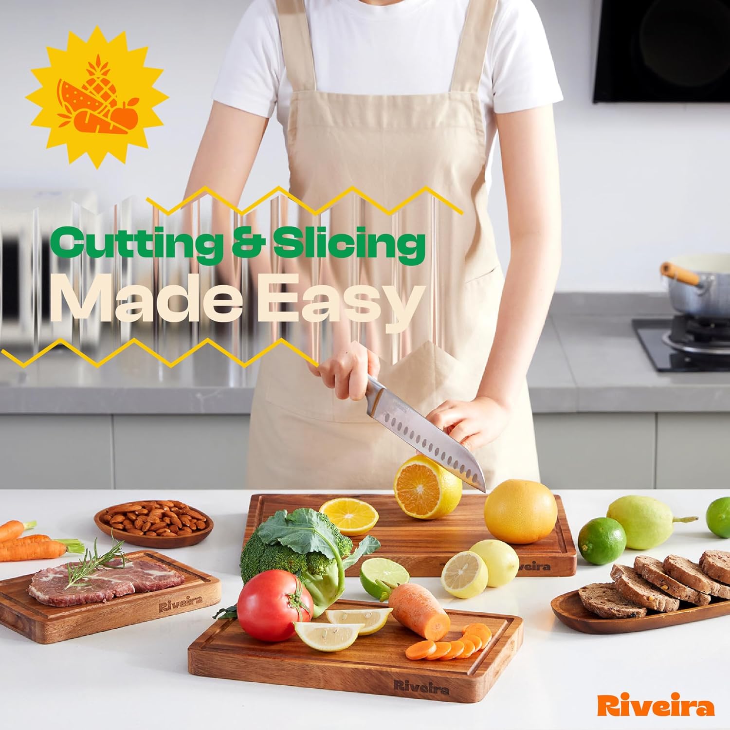 Riveira Walnut Cutting Board Set – Versatile And Durable: Set Of 3 Pcs Rectangular Wooden Cutting Board – Natural Wooden Cutting Boards For Kitchen – Complete Walnut Wooden Chopping Board