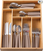 COOK WITH COLOR Bamboo Kitchen Utensil Set with Drawer Organizer | Cooking Tools and Storage Caddy, Brown, 25 Piece Cutlery Set