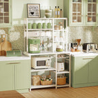 SUPERJARE Large Bakers Rack with Power Outlets, 6-Tier Microwave Stand, Coffee Bar with 12 S-Shaped Hooks, Kitchen Shelf with Wire Basket, 39.3 x 15.5 x 66.9 Inches, White