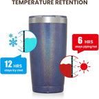 MEWAY 20oz Tumbler 8 Pack Double Wall Vacuum Insulated Travel Glitter Mug Bulk, Stainless Steel Tumblers with Lid and Straw, Powder Coated Coffee Cups for Woman(Rainbow Navy,Set of 8)