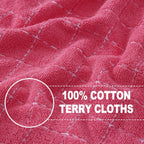 Homaxy 100% Cotton Terry Kitchen Towels(Rose Red, 13 x 28 inches), Checkered Designed, Soft and Super Absorbent Dish Towels, 8 Pack