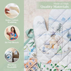 Maison d' Hermine 100% Cotton Oven Mitt & Pot Holder Set (7.5"x13" & 8"x8") Heat Resistant BBQ Cooking Gloves with Loop, Baking, Grilling, Kitchen, Handling Hot Pans (Snowy World)